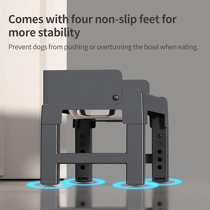 PAKEWAY Elevated Dog Bowls, Spill Proof, Tiltable Pet Feeder with 1 Slow Feeder Bowl &1 Stainless Steel Bowl, 6 Height Adjustable Raised Dog Bowls Stand for Medium Large Dogs