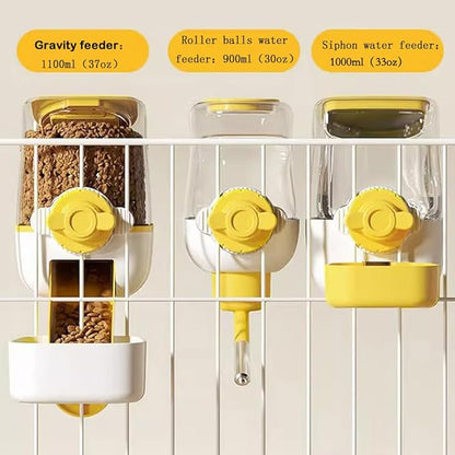 Pet Dog Cat Hanging Automatic Feeders, Auto Gravity Pet Feeder No Drip Water Set, Cage Pet Feeding Bowls Dispenser for Cats Dogs Puppy, Rabbit (Blue-Pink)