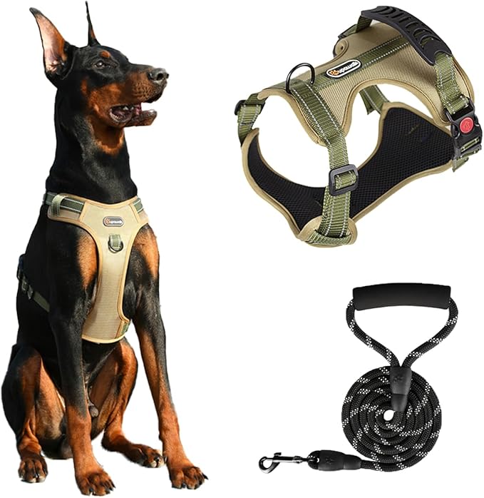 Tactical Dog Harness and Leash Set for Extra Large Dogs, No Pull Heavy Duty Pet Vest Collar with Handle, Reflective Walking Harnesses with Leashes, Anti Escape Chest Collars for Puppy XL