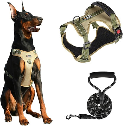 Tactical Dog Harness and Leash Set for Extra Large Dogs, No Pull Heavy Duty Pet Vest Collar with Handle, Reflective Walking Harnesses with Leashes, Anti Escape Chest Collars for Puppy XL