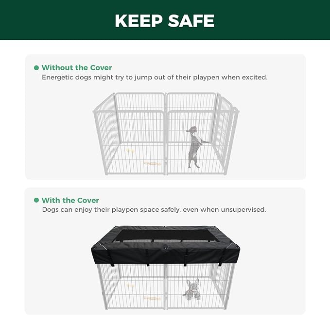 FXW Homeplus Indoor Dog Playpen with Rectangle Mesh Top Cover for Escape Prevention, 32 Inch 6 Panels Heavy Duty Dog Pen for Small and Medium Dogs, Black│Patented