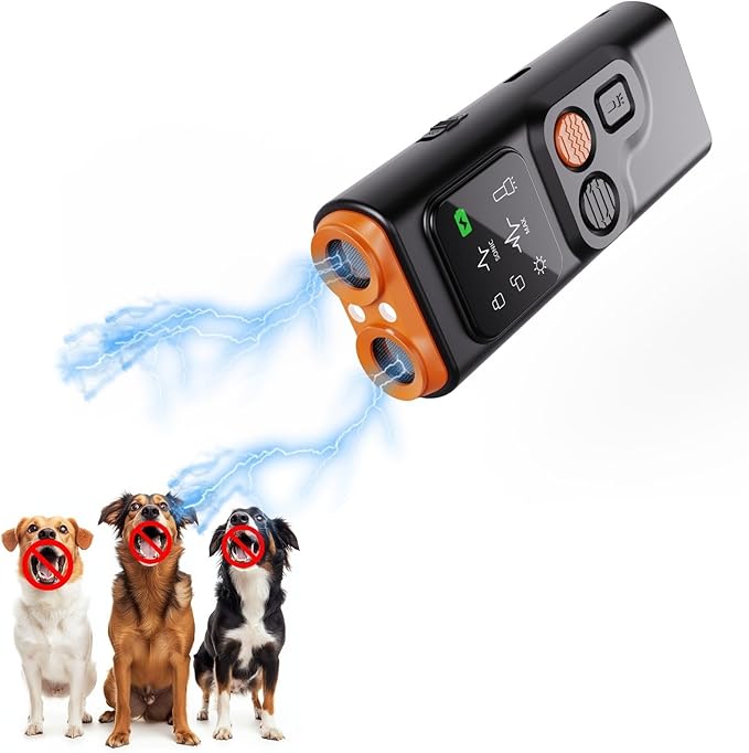 Upgraded Ultrasonic Dog Barking Deterrent, Handheld Anti Barking Device, 3-in-1 Rechargeable Dog Training & Behavior Aid, Safe and Humane Stop Dog Barking with LED Flashlight