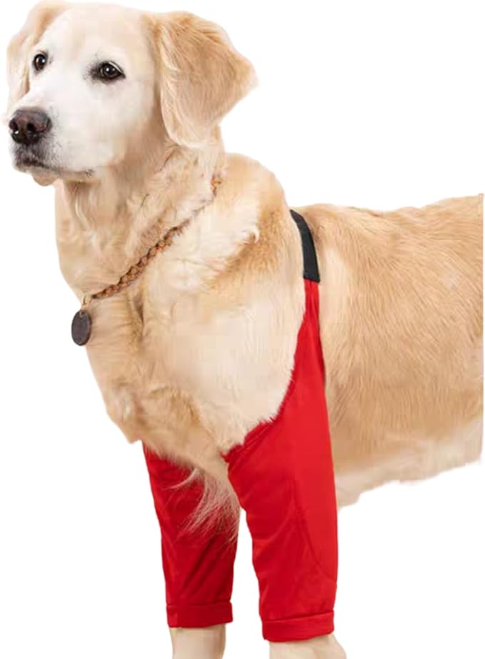HDKUW Dog Elbow Protector, Dog Front Leg Recovery Sleeve for Prevent Licking Wound, Elbow Sleeves with Mesh Pad for Medium Large Dogs Red XL