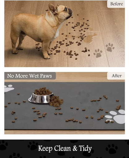 Pet Feeding Mat-Absorbent Dog Mat for Food and Water Bowl-No Stains Quick Dry Dispenser Mat-Dog Accessories Pet Supplies-Water Bowl for Messy Drinkers（Darkgrey,12"x19"