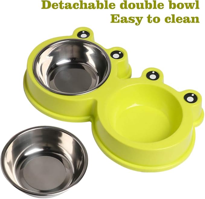 Skrtuan Double Dog Cat Bowls Premium Stainless Steel Pet Bowls with No-Slip Stainless Steel Cute Modeling Pet Food Water for Feeder Dogs Cats Rabbit and Pets