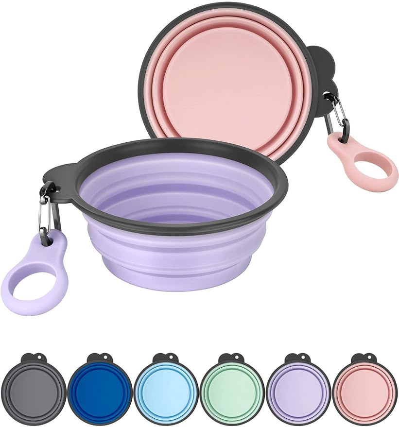 Aonkey Collapsible Dog Bowls with Bottle Carrier, 2 Pack Travel Dog Water Bowl Upgraded Carabiner, One-piece Molded Rim No Fall Off or Crack, Foldable Silicone Portable for Pets Walking Hiking 15oz