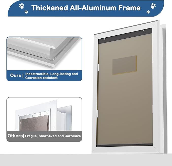 Extra Large Dog Door, XL Dog Door with 2 Self-Closing Insulated Flaps for Extreme Weather, Heavy Duty Aluminum XXL Dogs Doors for Pets Up to 230LBS, for Interior & Exterior Doors, X-Large, Sliver