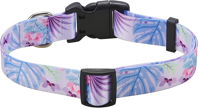 Mihqy Dog Collar with Bohemia Floral Tribal Geometric Patterns - Soft Ethnic Style Collar Adjustable for Small Medium Large Dogs (Purple Flower, L