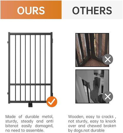 SNUOWU Full Metal Freestanding Dog Gate with Door, 32''Height Foldable Pet Dog Fence for Indoor & Outdoor, 3 Panels Extra Wide Free Standing TallDog Gates for Doorways,House,Stairs,Porch,Deck,Yard
