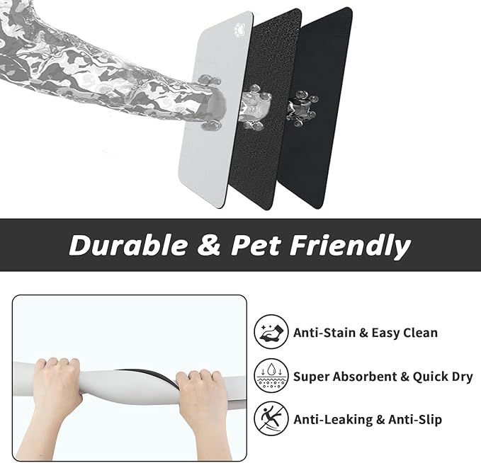 HotLive Dog Food Mat - Absorbent Cat Mat for Food and Water, No Stains Pet Feeding Bowl Mat, Easy to Clean Pet Placemats, Quick Dry Dog Water Dispenser Mat for Messy Drinkers | Paw Light Grey 24"x36"
