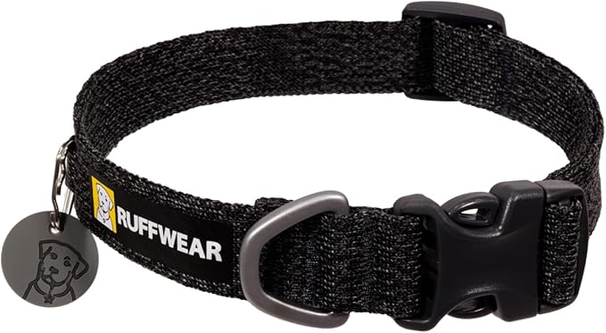 Ruffwear, Front Range Flex Dog Collar, Soft Engineered Knit for Everyday Walks, Lightweight Adjustable with Aluminum V-Ring, Integrated ID Tag Silencer, Quick Release Buckle, Basalt Gray, 14"-20"