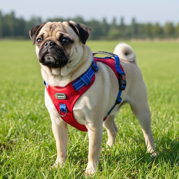 Tactical Dog Harness for Large Medium Dogs No Pull Adjustable Pet Vest with Reflective Straps Front & Back Clips Handle for Hiking Walking Hunting– 4 Sizes with or Without Leash (RED, S)