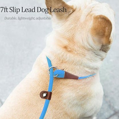 MayPaw Slip Lead Control Leash for Dogs No Pull, 13+ Colors Classic Dog Lead 7FT Pet Slip Leash, 1/4” Rope Leashes for Small Medium Animals (7ft*1/4", Blue)