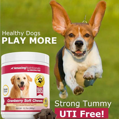 Amazing Cranberry for Dogs Pet Antioxidant, Urinary Tract Support Prevents and Eliminates UTI in Dogs, 90 Bacon Soft Chews