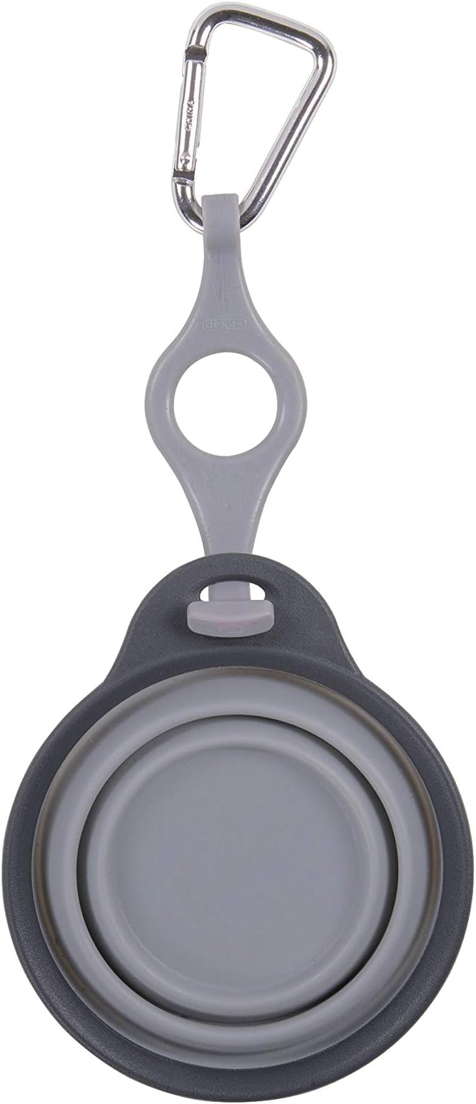 Dexas Pets Collapsible Travel Pet Cup with Bottle Holder and Carabiner, Light Gray