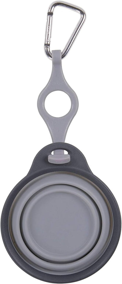 Dexas Pets Collapsible Travel Pet Cup with Bottle Holder and Carabiner, Light Gray
