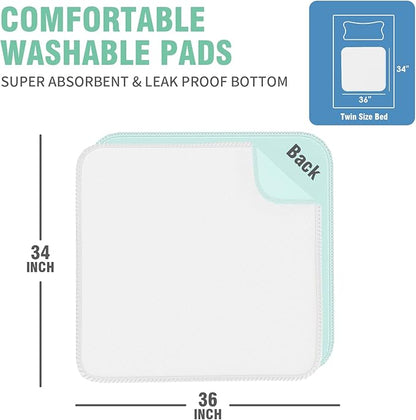 SCLOSE Washable Pee Pads for Dogs 2 Pack, 34" x 36" Waterproof Incontinence Bed Pads for Adults, Elderly and Kids, Nursing Pads, Chucks Pads, Super Asorbent Dog Training Pads, White & Green