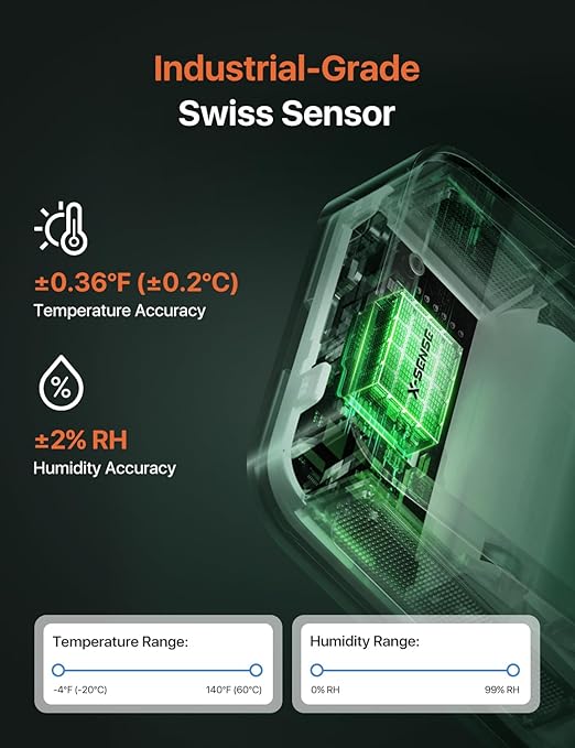 X-Sense WiFi Thermometer Indoor Hygrometer, Digital Temperature Sensor with App Control, Notification Alerts, Temperature Humidity for Bedroom, SBS50 Base Station Required (Not Included)