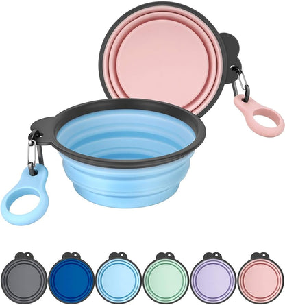 Aonkey Collapsible Dog Bowls with Bottle Carrier, 2 Pack Travel Dog Water Bowl Upgraded Carabiner, One-piece Molded Rim No Fall Off or Crack, Foldable Silicone Portable for Pets Walking Hiking 15oz