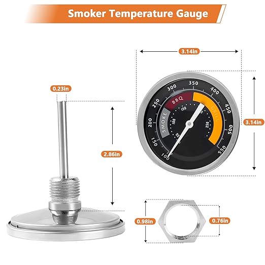 3695528R06 Analog Smoker Temperature Gauge Compatible with Oklahoma Joe's Smokers and Most 13/16-inch Opening Charcoal Grills & Charcoal Smokers, BBQ Temp Gauge Stainless Steel Thermometer (2packs)