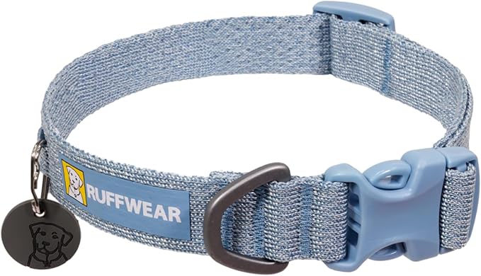 Ruffwear, Front Range Flex Dog Collar, Soft Engineered Knit for Everyday Walks, Lightweight Adjustable with Aluminum V-Ring, Integrated ID Tag Silencer, Quick Release Buckle, Polar Blue, 11"-14"