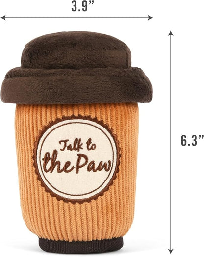 P.L.A.Y. Cute Plush Dog Toys - Coffee Shop Food Themed Durable Squeaker Chew Toy, Great for Puppies & Small, Medium, Large Dog Breeds - Machine Washable, Recycled Materials (Pup Cup Cafe Doggo's Java)