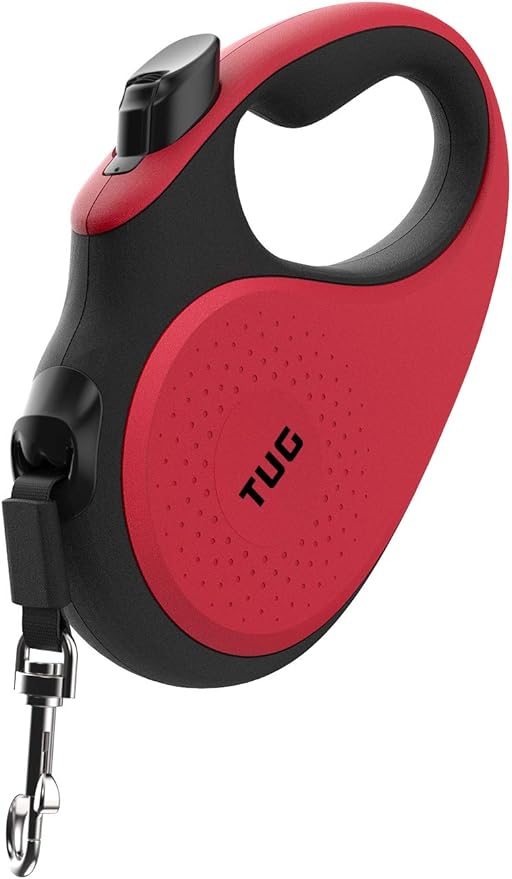 TUG 360° Tangle-Free Retractable Dog Leash with Anti-Slip Handle | 16 ft Strong Nylon Tape | One-Handed Brake, Pause, Lock (Medium, Red)