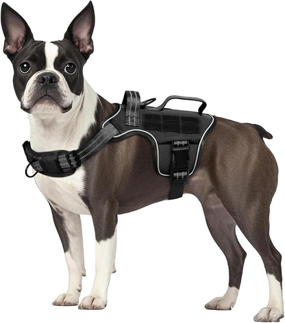 Small Dog Harness, Heavy Duty Tactical No Pull Dog Harness, No Choke, Easy On and Off Pet Vest with Molle System, Adjustable Reflective Dog Vest with Breathable Padded for Walking Hiking Training