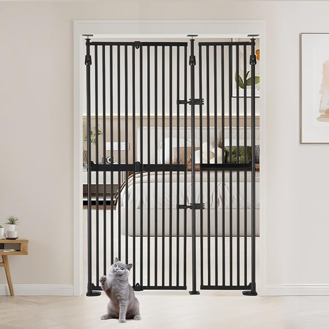 unipaws 75" High Extra Tall Cat Gate, Auto Closing and No Drilling Safety Gate for Doorway Hallway Stairs, Cat Dog Proof, Fit for 35"-51" Wide Opening, Indoor Use, Black