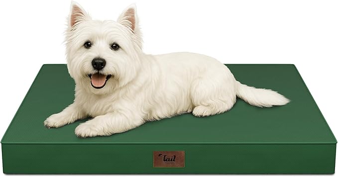 Outdoor Dog Bed for Small Dogs & Cats, Waterproof Dog Crate Mat Orthopedic Egg Crate Foam with Washable Removable Oxford Cover, Dark Green