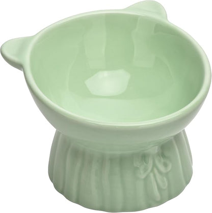 Elevated Cat Food Bowl,8 Oz Ceramic Raised and Tilted Water Bowl,Anti Vomiting and Protect Pets Spines Dishes for Fat Faced Cat, Indoor Cats,Kitten,Small Dog (Black)