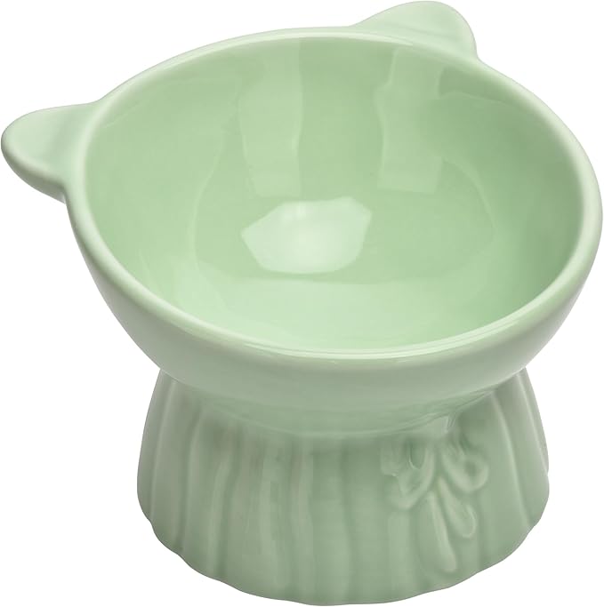 Elevated Cat Food Bowl,8 Oz Ceramic Raised and Tilted Water Bowl,Anti Vomiting and Protect Pets Spines Dishes for Fat Faced Cat, Indoor Cats,Kitten,Small Dog (White)