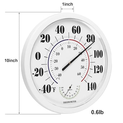 Indoor Outdoor Thermometer Wall Large Numbers Thermometer No Battery 10" Hanging Digital Weather Hygrometers for Home Garden Outside Patio Decor (White)
