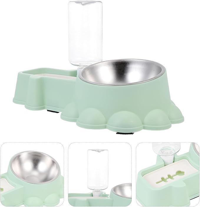 GALPADA Automatic Stainless Steel Dog Bowl with Water Container and Food Dispenser, Wear-Resistant Pet Feeder for Puppies and Dogs, Green, Suitable for Home Use