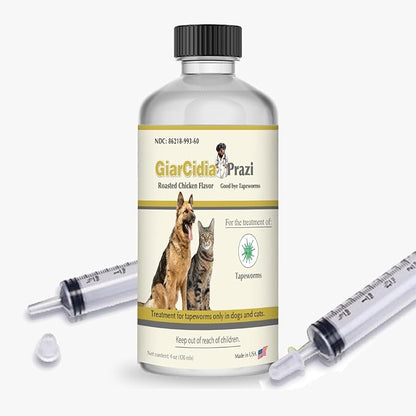 No More Tapeworms in Cats and Dogs- USA Made Dewormer for Cats and Dewormer for Dogs - Chicken Flavour-Glass Bottle with 3ml Dropper (120ml)