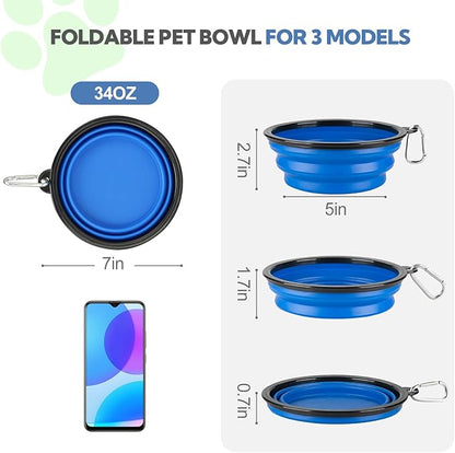 Collapsible Dog Bowl Large 2 Pack, Dog Water Bowls for Travels, Portable Foldable Pet Bowls Feeding Watering Dish for Parking Walking Camping with 2 Carabiners Clip (34oz, Large, Blue+Green