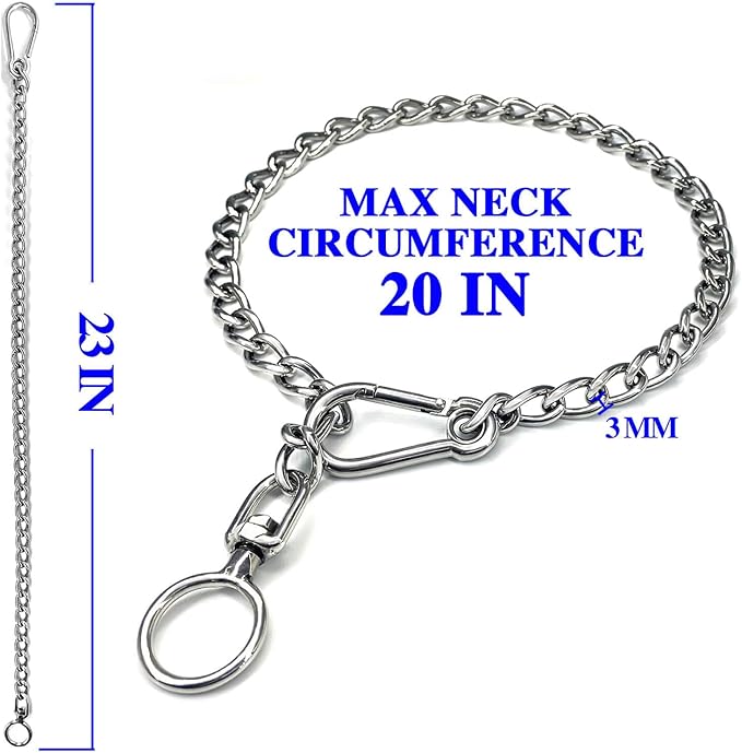 Dog Chain Collars 304 Stainless Steel Metal Chew Proof Dog Necklace Anti Winding Dog Leash Extension Lead for Small Medium Large Dogs Training and Walking. (Medium：23in x 3mm(Neck max 20in))