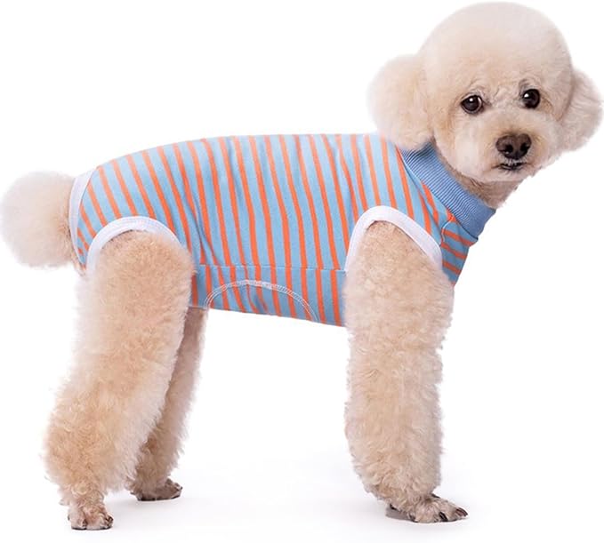 Dog Surgery Recovery Suit,Female Male Puppy Shirt,Dog Spay Neuter Onesie,E-Collar Cone Alternative,Abdominal Wound Protector,Prevent Licking Wound(Blue Orange Stripe-l)