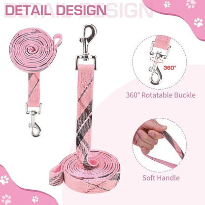 KOOLTAIL Small Dog Harness and Lead Set, Soft Mesh Plaid Puppy Harness with Safety Buckle, Adjustable & Comfortable Padded Reflective Vest for Puppies and Small Breeds Dogs Walking,Pink,X-Small