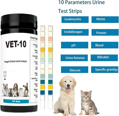100 PCS Urine Test Strips 10 in 1 UTI Test Kit for Cat & Dog Pets Diabetes Urinalysis Testing Urinalysis Reagent Strips Multi-Parameter Urine Test Strip for Urinary Tract InfectionUTI