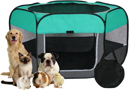 Dog Cat Playpen, Pet Playpen Indoor for Dog Crate Tent Cage Outdoor Foldable Dog Enclosure, Green Medium