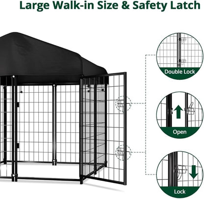 Dog Kennel Outdoor with Roof, 4'x4.2'x4.5' Welded Wire Dog Enclosures for Outside, Heavy Duty Dog Crate with UV-Resistant Waterproof Cover
