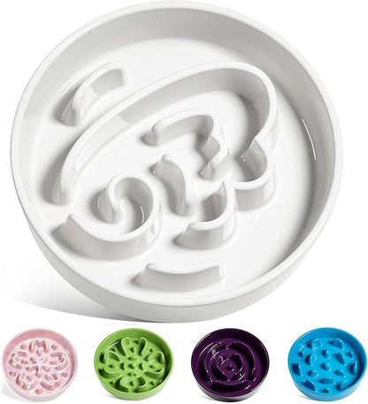 LE TAUCI Slow Feeder Dog Bowls Ceramic,3 Cups Slow Feeding Dog Bowl Medium Large Breed, Pet Bowl for Fast Eaters, Puzzle Pet Dishes, Angle White