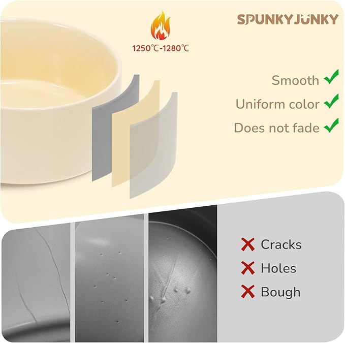 SPUNKYJUNKY 42OZ Ceramic Dog and Cat Bowl, Modern Cute Weighted Food Water Bowl for Replacement Beige (1 Pack)