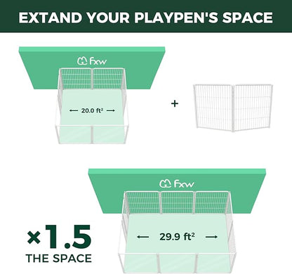 FXW AuraSpace Pro Acrylic & Wire Mesh Indoor Dog Playpen, 32" Height 2 Metal Panels Metal Dog Pen for Small and Medium Dogs, White│Patented