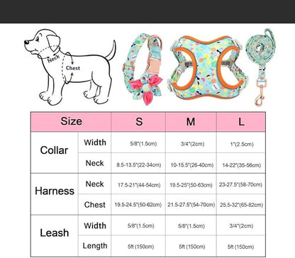 Dog Cat Harness with Leash Yellow Printed Dog Collar Leash Set Personalized Pet Dog Collar Harnesses Walking Leash for Medium Large Dogs S