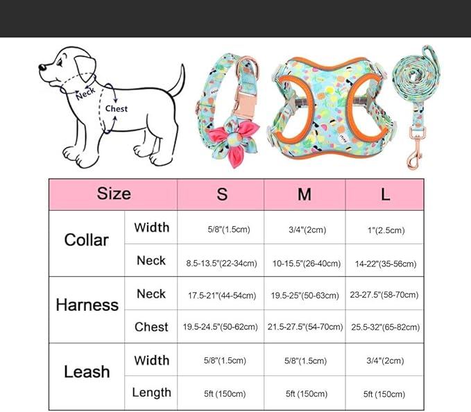 Dog Cat Harness Leash Set Yellow Printed Dog Collar Leash Set Personalized Pet Dog Collar Harnesses Walking Leash for Medium Large Dogs L