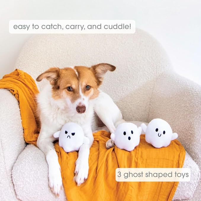 Pearhead Halloween Ghost Dog Toy Set, Plush Squeaky Pet Chew Toys for Dogs, Durable Soft Plush Fabric, Interactive Multi-Pack Value Gift for Puppies and Small to Medium Breeds
