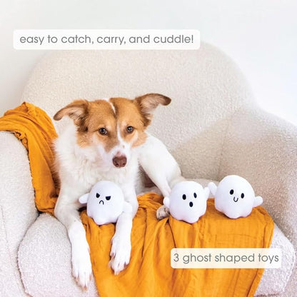 Pearhead Halloween Ghost Dog Toy Set, Plush Squeaky Pet Chew Toys for Dogs, Durable Soft Plush Fabric, Interactive Multi-Pack Value Gift for Puppies and Small to Medium Breeds