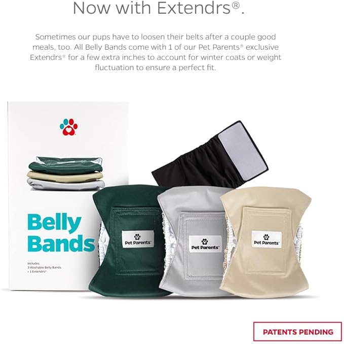 Pet Parents® Washable Belly Bands for Male Dogs (3pack) + Extendrs® of Durable Dog Diapers Male, Premium Male Dog Diapers & Dog Wraps (X-Large, Spruce)